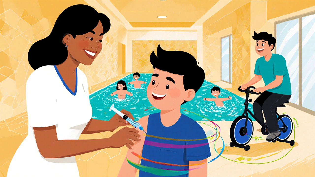 Traitement prophylactique, kinésithérapie et exercices adaptés comme natation et vélo.