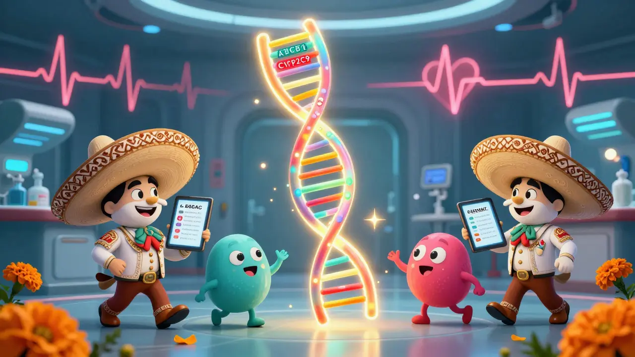 Laboratoire futuriste avec des gènes et des anticoagulants personnalisés en style mexicain.