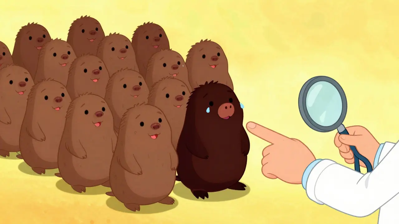 Un grain de beauté différent parmi d'autres, repéré sur le dos comme un canard laid.