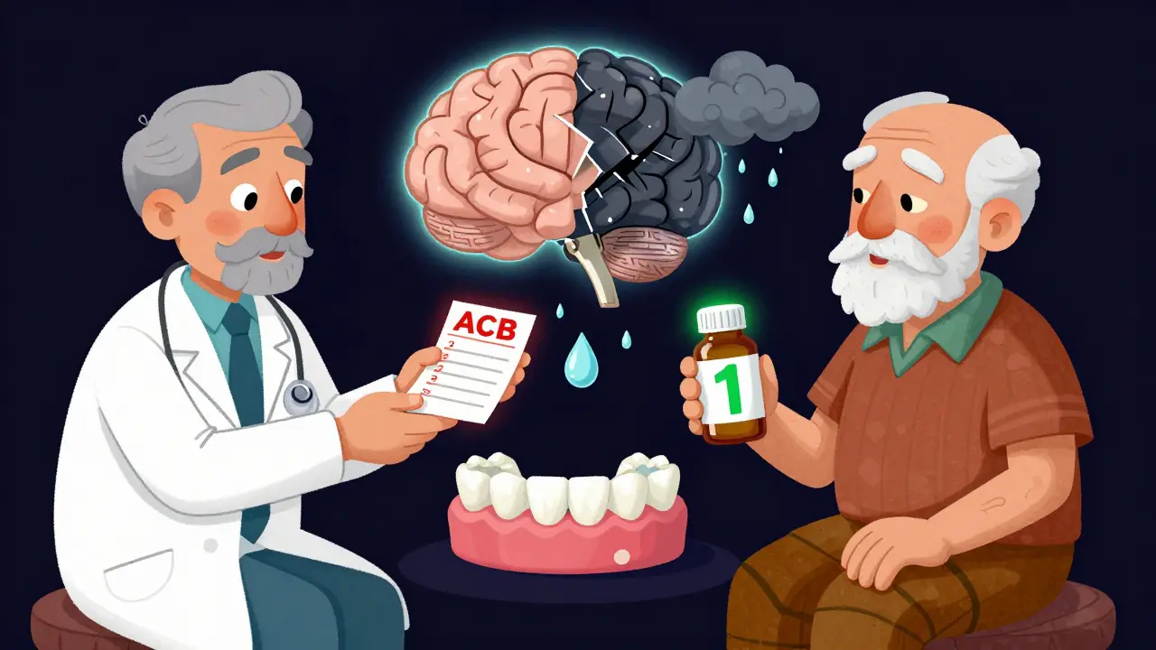 Deux versions d'un patient : l'une avec un risque cognitif élevé, l'autre avec un médicament sûr, un cerveau partiellement éteint.