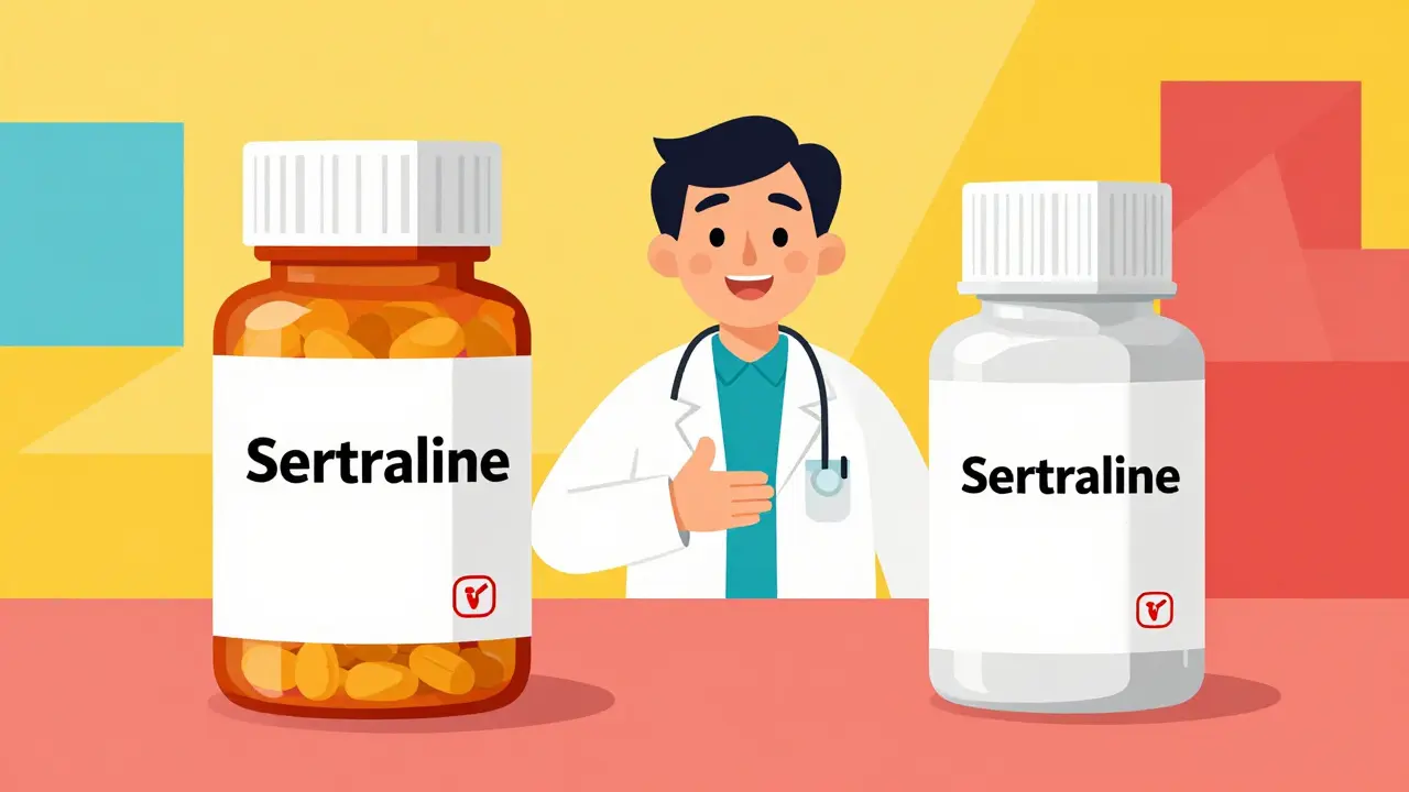 Comparaison visuelle entre médicament de marque et générique