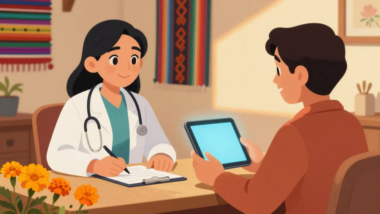 Consultation télémedicale sécurisée entre médecin et patiente souriante