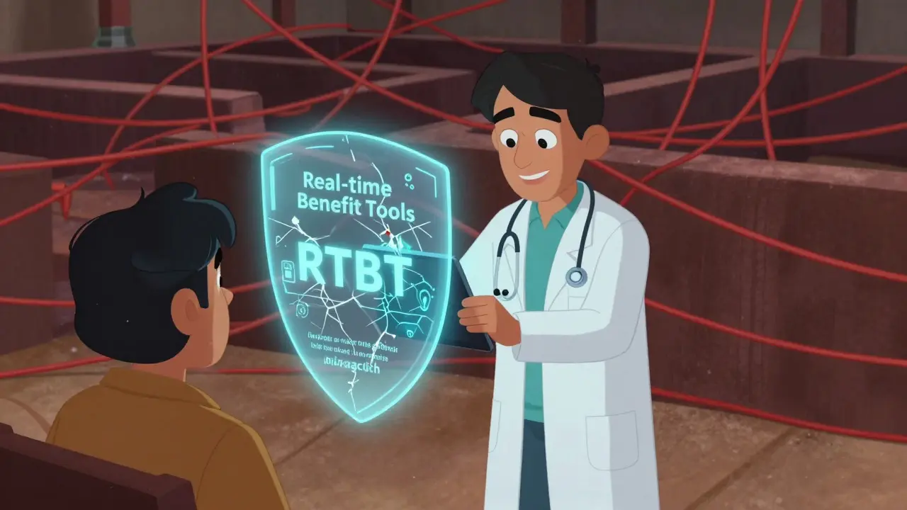 Médecin utilisant une tablette avec un bouclier holographique fissuré