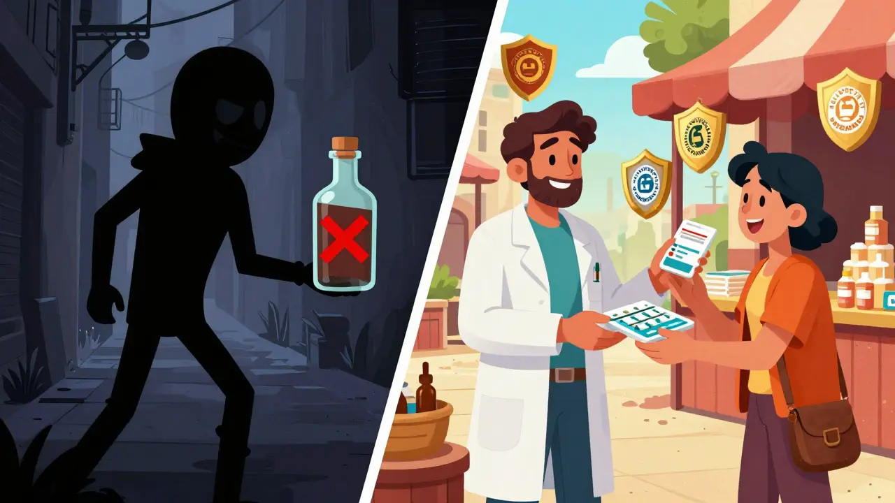 Contraste entre pharmacie illégale et certifiée