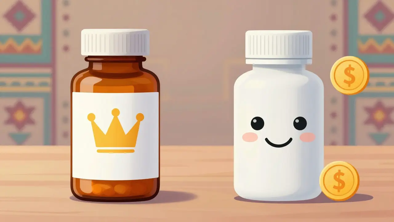 Comparaison visuelle entre médicament de marque et générique abordable