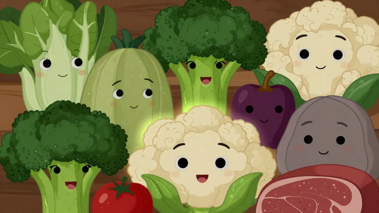 Légumes frais stylisés et brillants face à des viandes transformées ternes