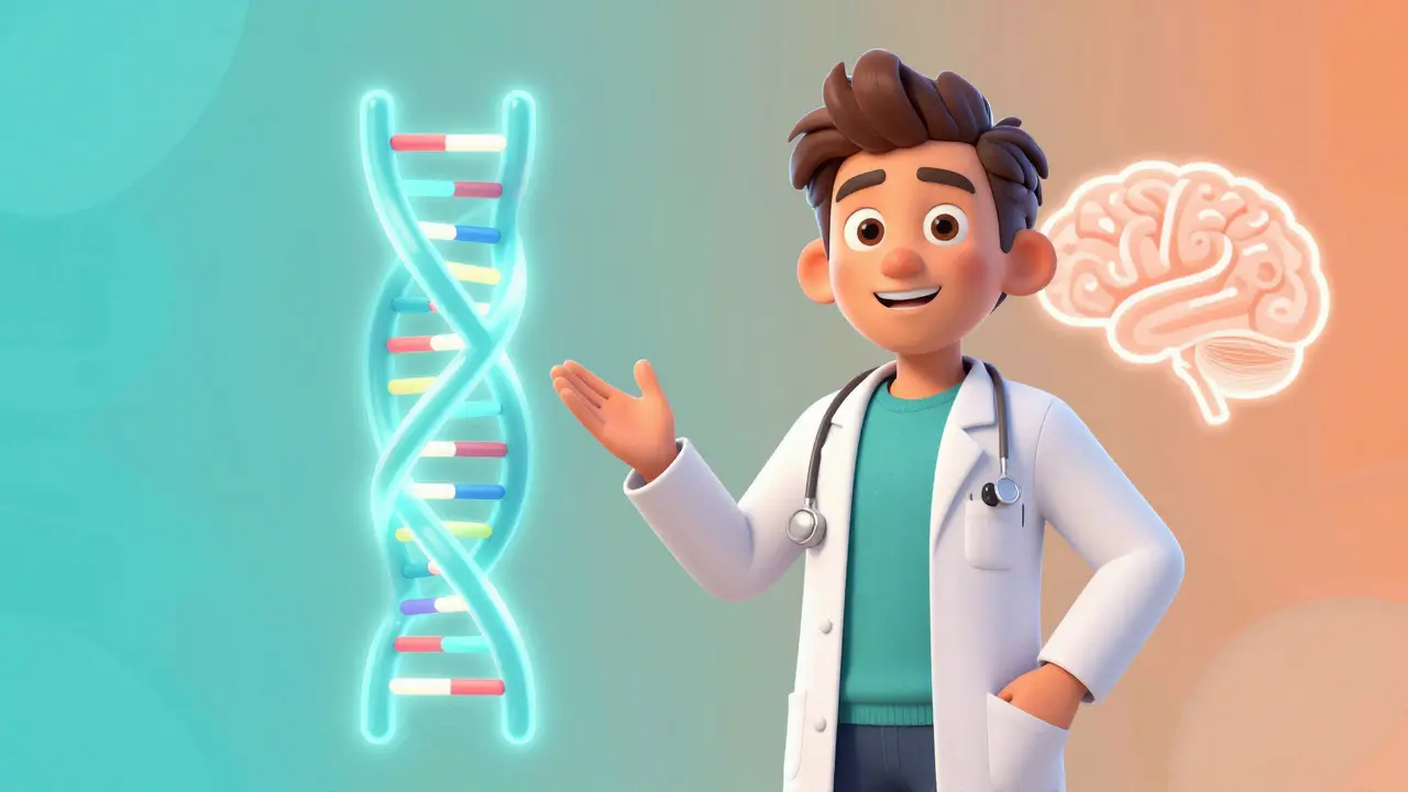 Médecin futuriste présentant l'IA et la génomique pour une meilleure sécurité des médicaments