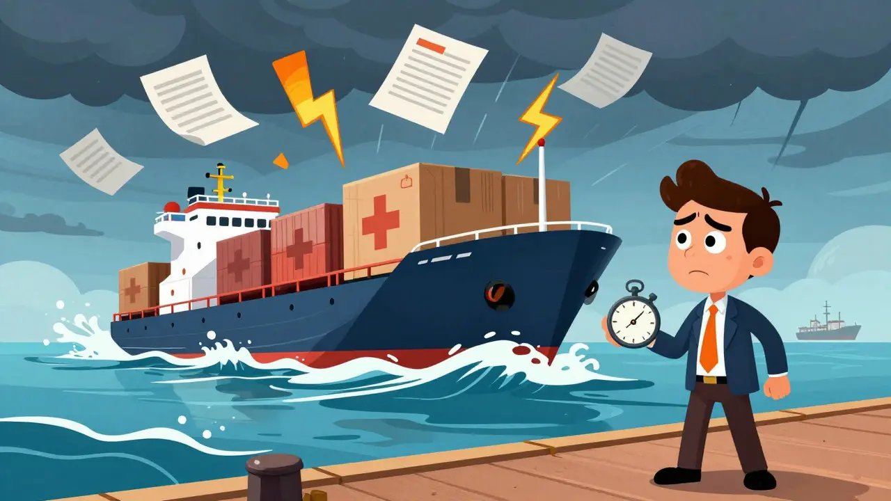 Risque logistique maritime illustré en style d'animation mexicain